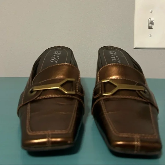 Franco Sarto Vintage Metallic Bronze Gold Leather 3 in Kitten Heel Women’s 7.5 - Picture 3 of 8